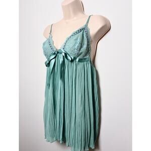 Vtg Y2K Victoria’s Secret Turquoise Mermaid Babydoll Slip Cami Top Silk